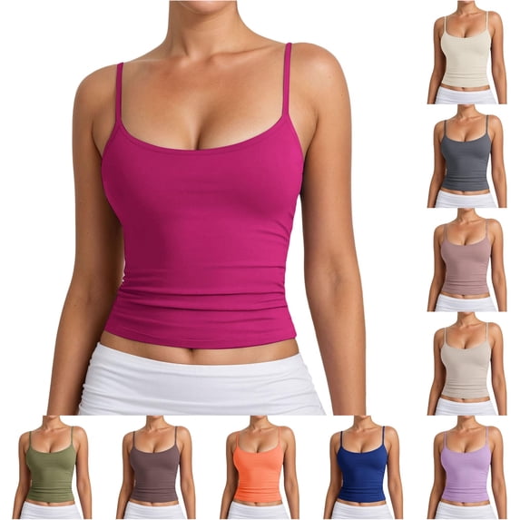 Tanghaowl Tank Tops for Women, Women's Tank Top with Adjustable Spaghetti Straps and Ribbed Knit Sleeveless Design for Casual Wear and Layering Hot Pink XS