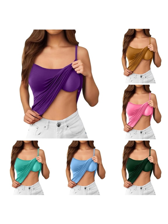 Tank Tops for Women, Seamless Comfort Camisole Built In Bra Padded Tank Top Everyday Wear Layering Dark Purple L