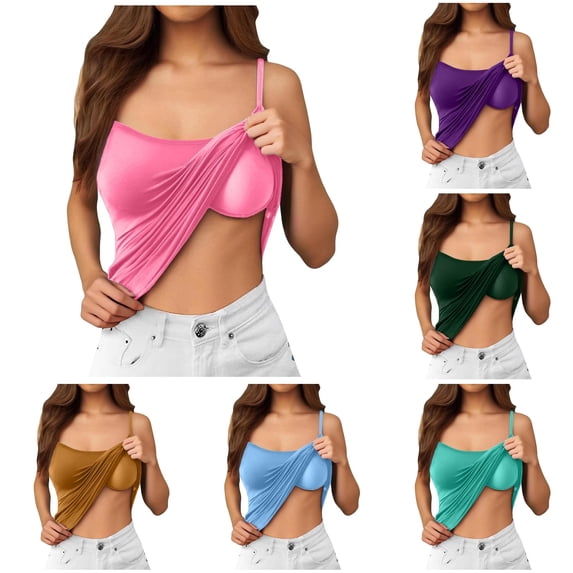 Tanghaowl Tank Tops for Women, Seamless Comfort Camisole Built In Bra Padded Tank Top Everyday Wear Layering Hot Pink M