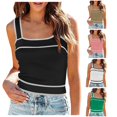 thumbnail image 1 of Tanghaowl Tank Tops for Women, Square Neck Knit Crop Tank Tops Slim Color Block Sleeveless Shirt for Women Casual Summer Layering Vest Black1 M, 1 of 4