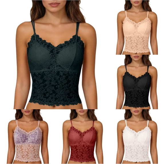 Tanghaowl Tank Tops for Women, Women Lace Backless Camisole Removable Padding Braless Comfort Strap Top For Casual Wear Dark Green M