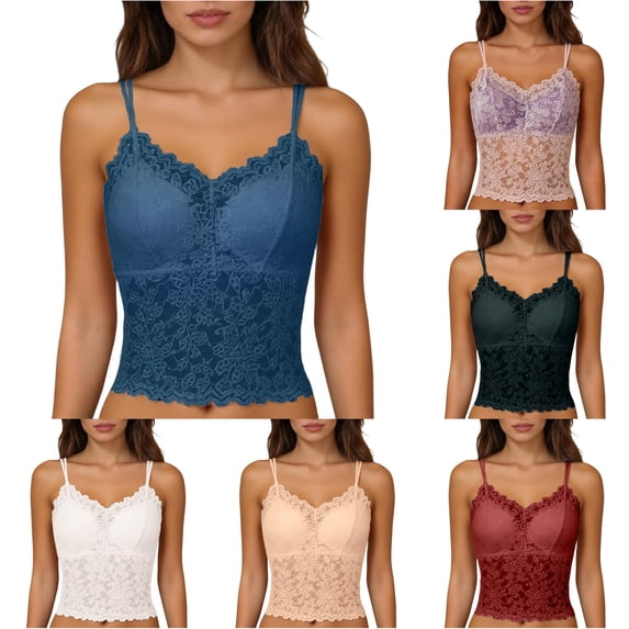 Tanghaowl Tank Tops for Women, Women Lace Backless Camisole Removable Padding Braless Comfort Strap Top For Casual Wear Navy M