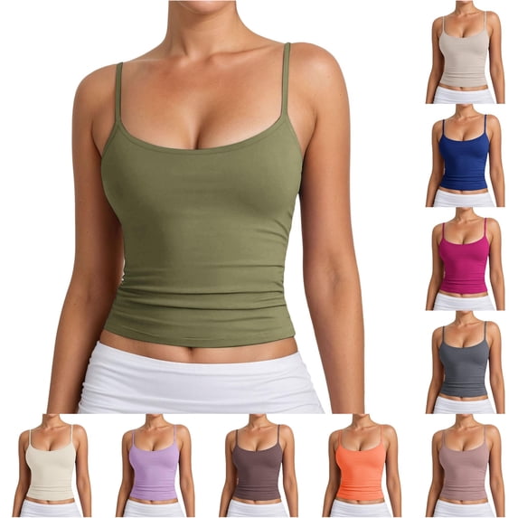 Tanghaowl Tank Tops for Women, Women Ribbed Knit Adjustable Spaghetti Strap Camisole Top Sleeveless Casual Layering Tank Army Green S