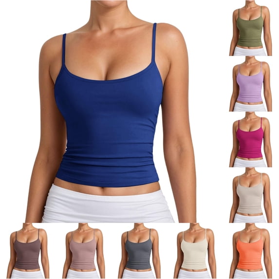 Tanghaowl Tank Tops for Women, Women Ribbed Knit Adjustable Spaghetti Strap Camisole Top Sleeveless Casual Layering Tank Blue L