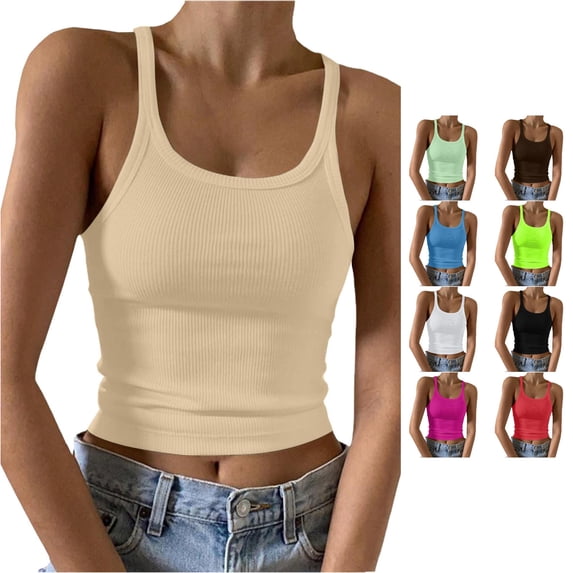 Tanghaowl Tank Tops for Women, Women Summer Casual Basic Graphic Tanks Vest Funny Beach Classic Fit Shirt Khaki XXL