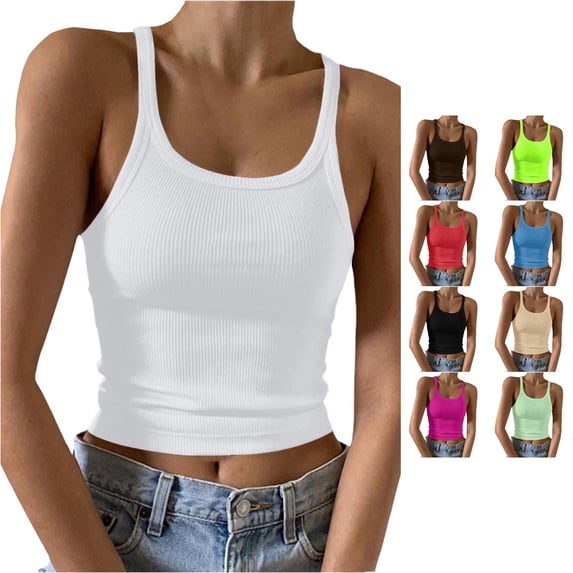 Tanghaowl Tank Tops for Women, Women Summer Casual Basic Graphic Tanks Vest Funny Beach Classic Fit Shirt White M