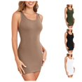 thumbnail image 1 of Tanghaowl Tank Tops for Women, Women's Dress Summer Ribbed Crew Neck Sleeveless Basic Bodycon Tank Dress Khaki M, 1 of 5