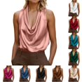 thumbnail image 1 of Tanghaowl Tank Tops for Women, Women's Satin Camisole Top Drapey V Neck Sleeveless Blouse With Ruffle Detail Elegant Casual Wear Pink M, 1 of 4