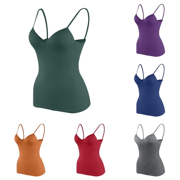 Tanghaowl Tank Tops for Women, Women's Tanks Shelf Bra Camisoles Adjustable Spaghetti Strap Tank Tops Basic Layer Dark Green XXXL