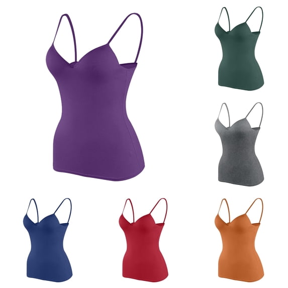 Tanghaowl Tank Tops for Women, Women's Tanks Shelf Bra Camisoles Adjustable Spaghetti Strap Tank Tops Basic Layer Purple XS