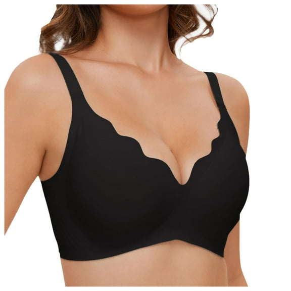 Tanghaowl Wavy Wireless V Neck Bras For Women No Underwire Padded Bralettes Adjustable Straps Bra With Bra Extender Bras for plus Size Women