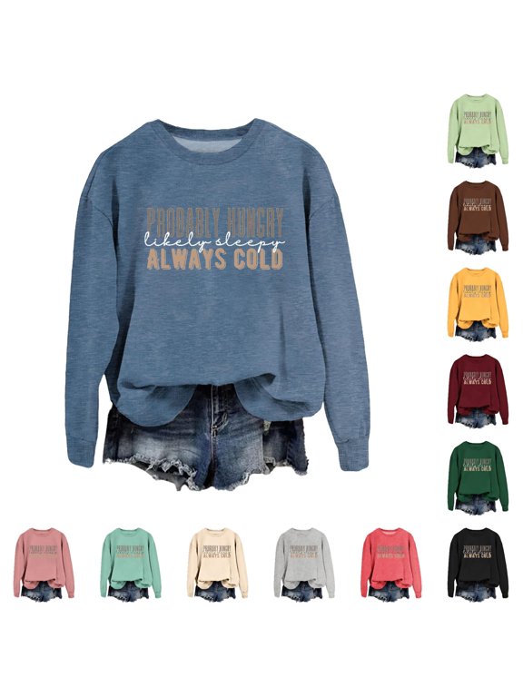 Women Sweatshirt Canadian Maple Leaf Print Round Neck Long Sleeve Casual Hoodie with Nature Inspired Graphic Design Blue XL