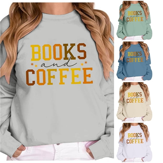 Tanghaowl Women Sweatshirt Ladies Fashion Casual Letter Printed Round Neck Long Sleeve Off Shoulder Hoodie Top with Soft Fabric Grey M