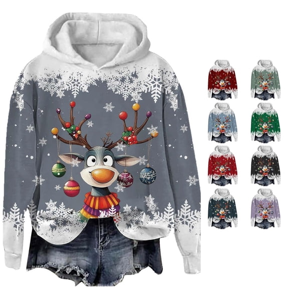 Tanghaowl Women Sweatshirt Print Pullover Crew Neck Long Sleeve Top Stylish Streetwear Sweatshirt Casual Wear with Festive Print Light Gray XXXL