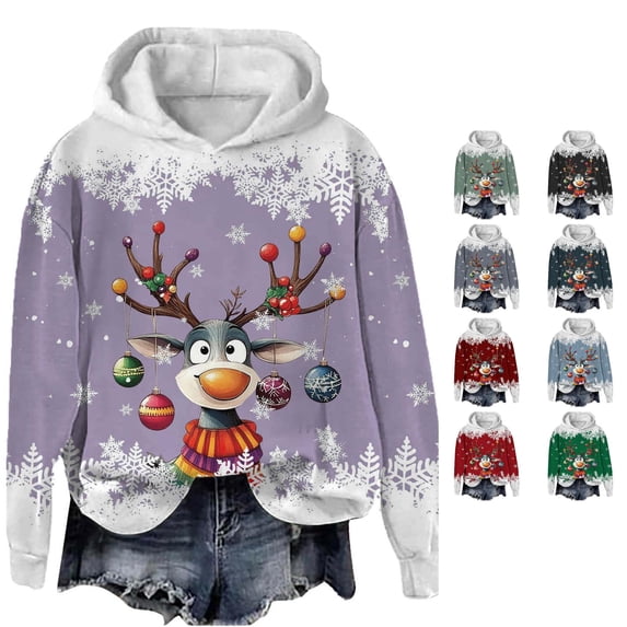 Tanghaowl Women Sweatshirt Print Pullover Crew Neck Long Sleeve Top Stylish Streetwear Sweatshirt Casual Wear with Festive Print Light Purple M
