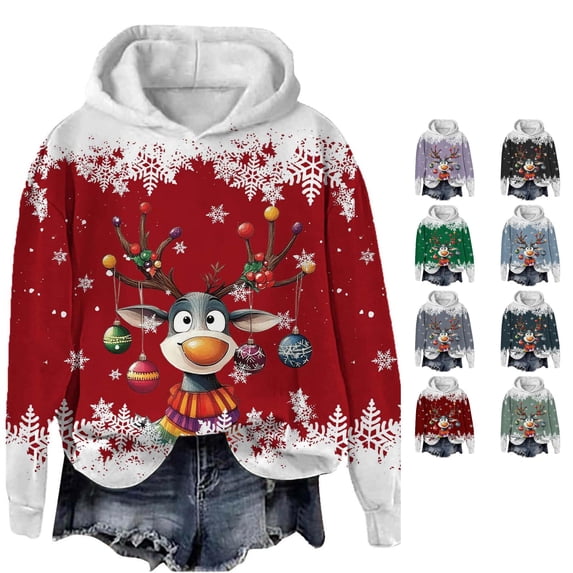 Tanghaowl Women Sweatshirt Print Pullover Crew Neck Long Sleeve Top Stylish Streetwear Sweatshirt Casual Wear with Festive Print Red S