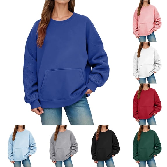 Tanghaowl Women Sweatshirt Relaxed Fit Crew Neck Long Sleeve Sweatshirt Casual Top for Everyday Comfortable Wear Blue XL