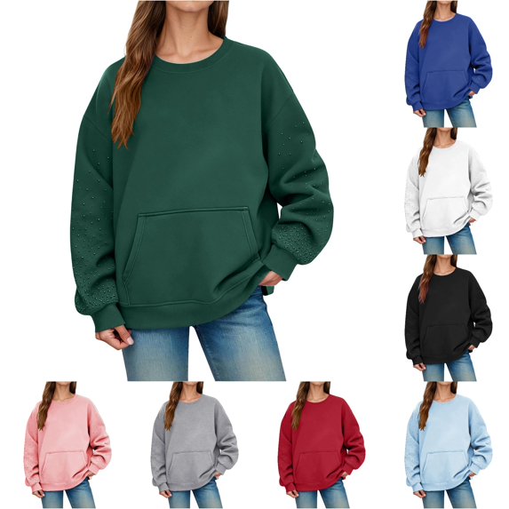 Tanghaowl Women Sweatshirt Relaxed Fit Crew Neck Long Sleeve Sweatshirt Casual Top for Everyday Comfortable Wear Dark Green S