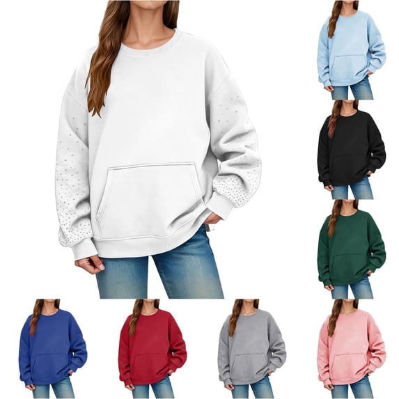 Tanghaowl Women Sweatshirt Relaxed Fit Crew Neck Long Sleeve Sweatshirt Casual Top for Everyday Comfortable Wear White XL