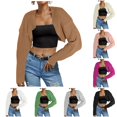 thumbnail image 1 of Tanghaowl Women's Cardigans Women Long Sleeve Open Front Ribbed Knit Crop Cardigan Solid Loose Drop Shoulder Sweater Top Brown L, 1 of 5