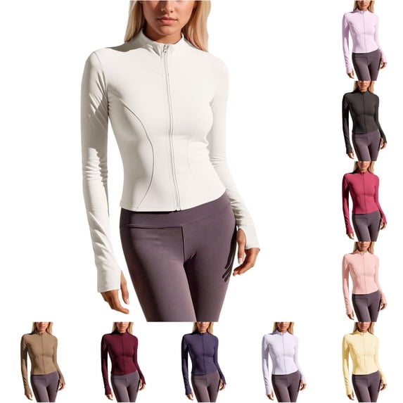 Tanghaowl Women's Casual Jackets Lightweight Yoga Jacket with Stretchy Fit and Breathable Hoodie Beige S