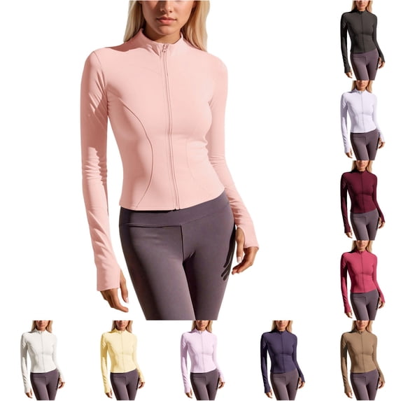 Tanghaowl Women's Casual Jackets Lightweight Yoga Jacket with Stretchy Fit and Breathable Hoodie Light Pink XL