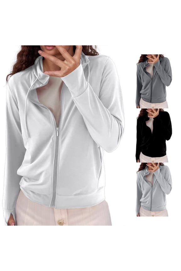 Women's Casual Mesh Zip Up Hoodie Long Sleeve Sunscreen Jacket for Summer Outdoor White M