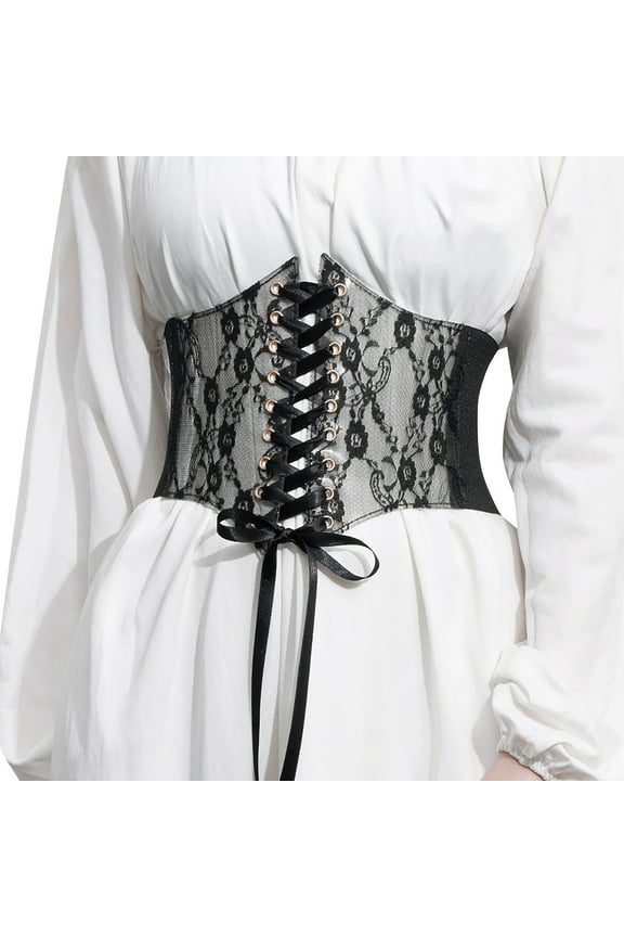 Women 's Corset Belt Tops Lace Up Waist Belt Strapless Underbust Corset Bustier Sheer Mesh Cincher Wide Belt String Belts for Men