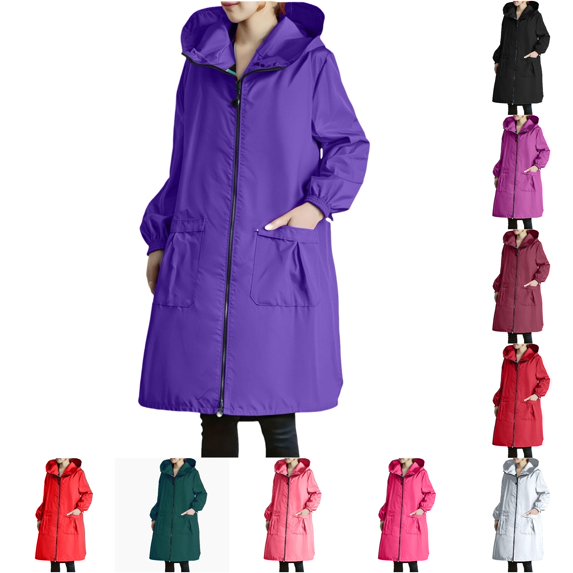 Tanghaowl Women's Lightweight Casual Jacket Outdoor Work Coat with Zip Front and Hooded Style for Spring Fall Layering Comfortable Loose Fit Purple XXXL