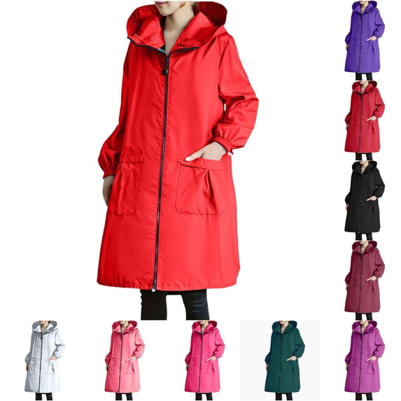 Tanghaowl Women's Lightweight Casual Jacket Outdoor Work Coat with Zip Front and Hooded Style for Spring Fall Layering Comfortable Loose Fit Watermelon Red XXXL