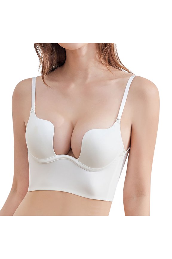 Women's Low Back Bra Wire U Shaped Backless Bra Convertible Spaghetti Strap Seamless Sleeping Bralette Low Back Bra