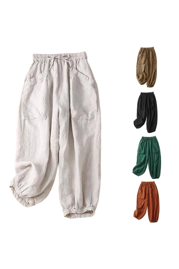 Women's Pants, Casual Harem Pants Blend Cropped Trousers With Elastic Waist and Side Pockets Comfort Loose Fit Relaxed Ankle Length Women's Casual Bottoms Light Gray XXL