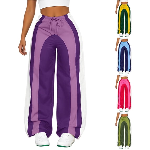 Tanghaowl Women's Pants, Casual Pants with Elastic Waistband Comfortable Loose-Fit Trousers for Everyday Wear and Travel Versatile Casual Bottoms for Home and Leisure Purple XL