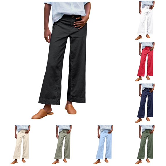 Tanghaowl Women's Pants, Pants Women High Waisted Flare Wide Leg Capri Work Business Casual Ankle With Pockets Black M