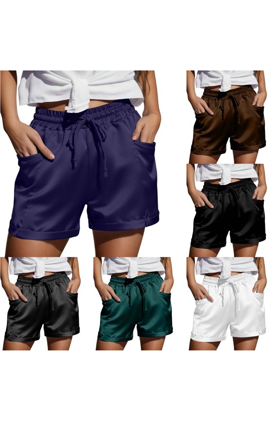 Women's Pants, Women's Casual Flat Front Mid Rise Short Pants for Everyday Comfort and Slim Fit Lightweight Summer Bottoms - Women's Dressy yet Relaxed Blue L