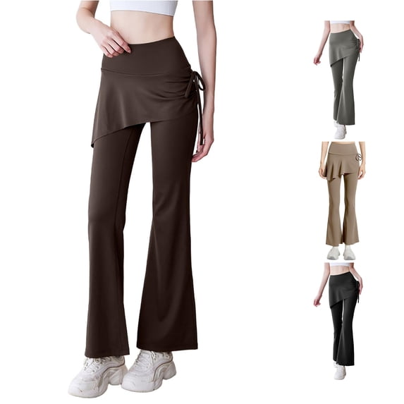 Tanghaowl Women's Pants, Women's Casual High Waist Yoga Flare Pants with Stretch Bootcut Legging for Daily Workout Campus Coffee XXL