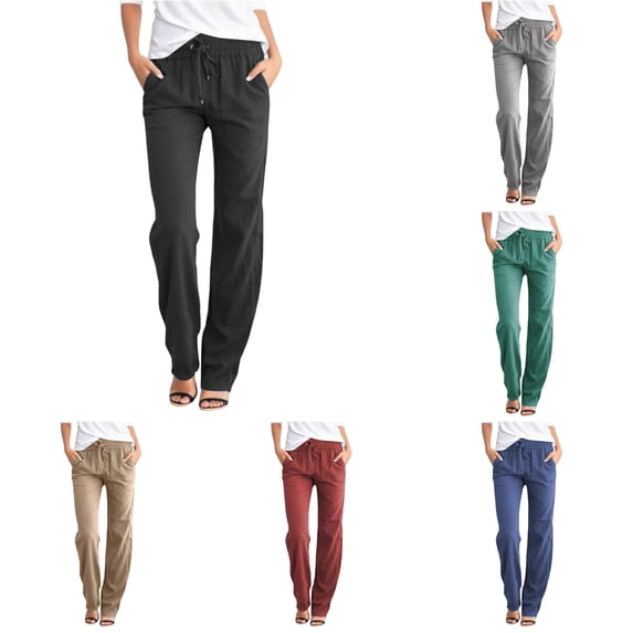 Tanghaowl Women's Pants, Women's Casual Pants Solid Straight Pants Waist And Long Women Casual Elastic Pants Black XXXL