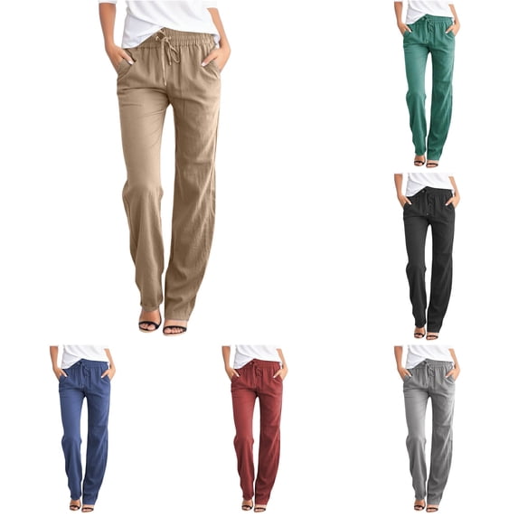 Tanghaowl Women's Pants, Women's Casual Pants Solid Straight Pants Waist And Long Women Casual Elastic Pants Khaki XXXL