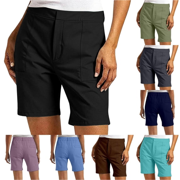 Tanghaowl Women's Shorts, Casual Summer Shorts With Pockets Comfortable Semi Elastic Waistband Solid Color Relaxed Fit For Outdoor Women's Loose Breathable Shorts Black M