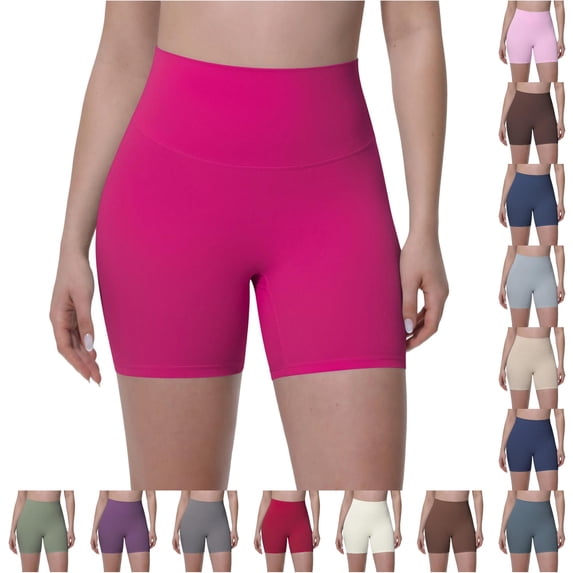 Tanghaowl Women's Shorts, Ice Feel Breathable Friendly Tight High Waist Yoga Shorts For Running Workout Fitness Lightweight Summer Stretch Hot Pink L