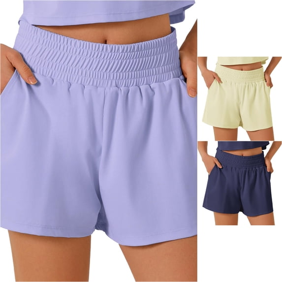 Tanghaowl Women's Shorts, Women's High Waisted Sports Shorts Running Gym Shorts with Pocket Comfort Purple XXL