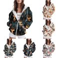 thumbnail image 1 of Tanghaowl Women's Sweatshirt New Comfortable Fashionable Color Block Christmas Printed Zipper Top Hooded Sweater with Cozy Warm Lining Black XXL, 1 of 5