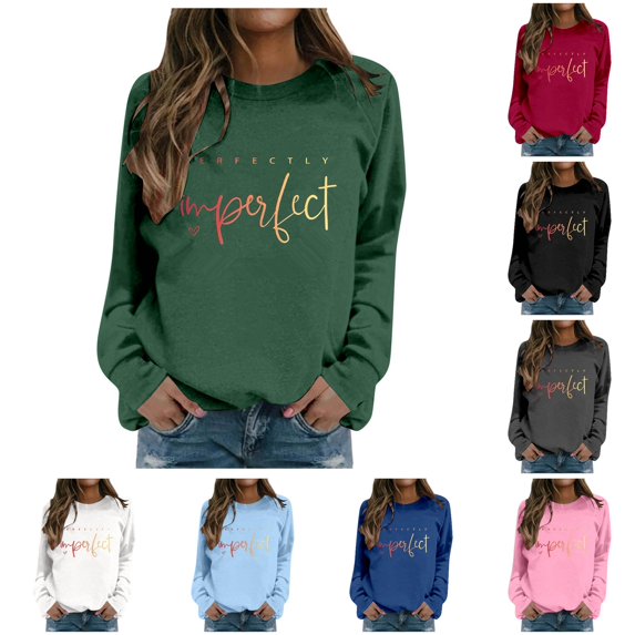 Tanghaowl Women's Sweatshirts Daily Home Outdoor Workout Long Sleeve O Neck T Shirt Top Solid Sweatshirt Streetwear Dark Green M