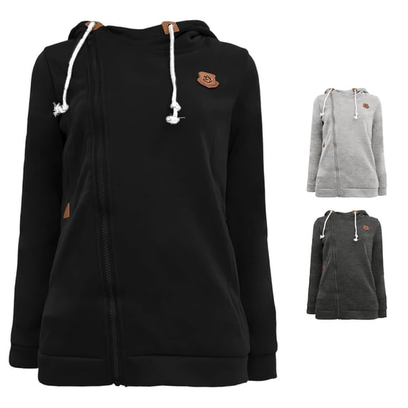 Tanghaowl Women's Sweatshirts Loose Sleeve Casual Pullover Hoodie Zipper Drawstring Shirt Long Coat with Cozy Warm Fabric Black XXXXL