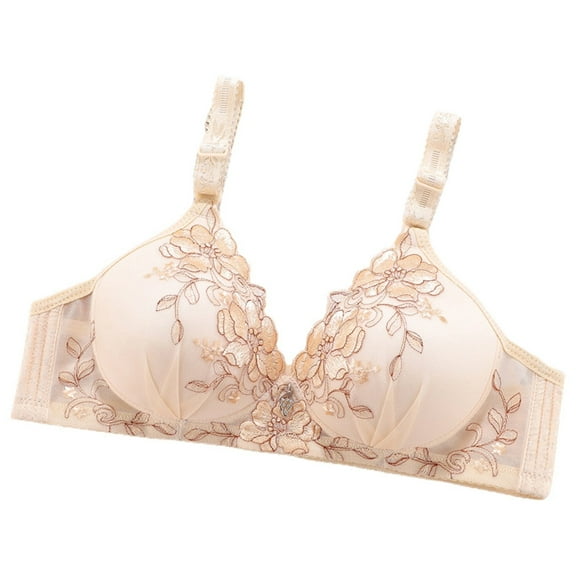 Tanghaowl Women's Thin No Underwire Bra Embroidered With A Pair Of Breathable Beauty Back Chest Gathering Bra plus Size Compression Bra