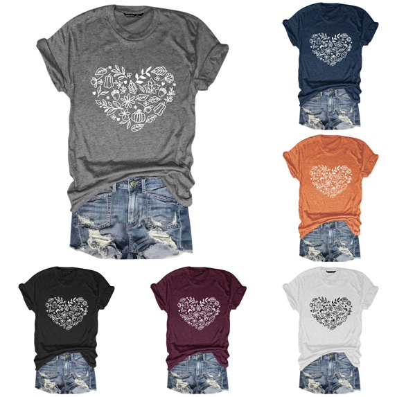 Yuhangmm Womens Halloween Shirts Casual Halloween Print Short Sleeve Tee Comfortable Stylish Top with Spooky Design Grey L
