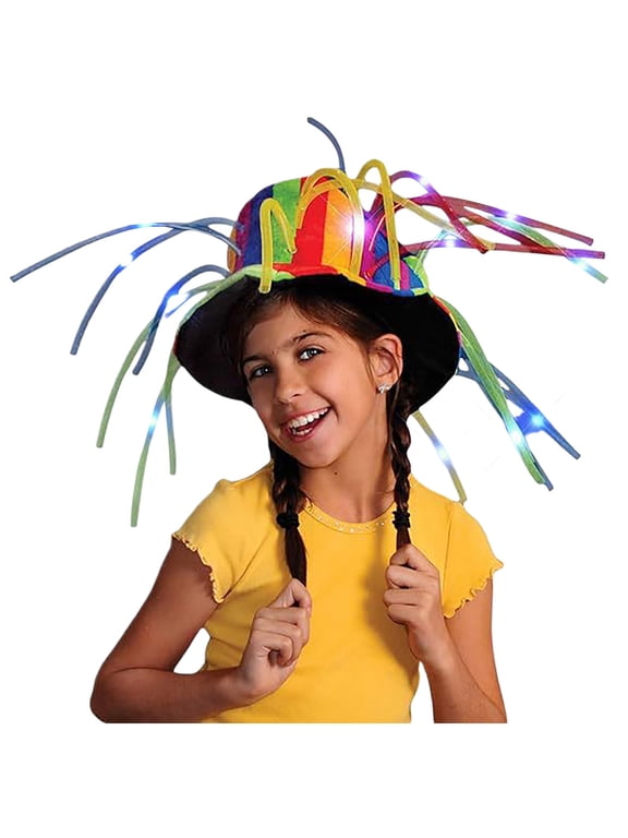 Womens Hat Funny Clown Crazy Hat With LED Lights & Hair Trapper Hat Men Large