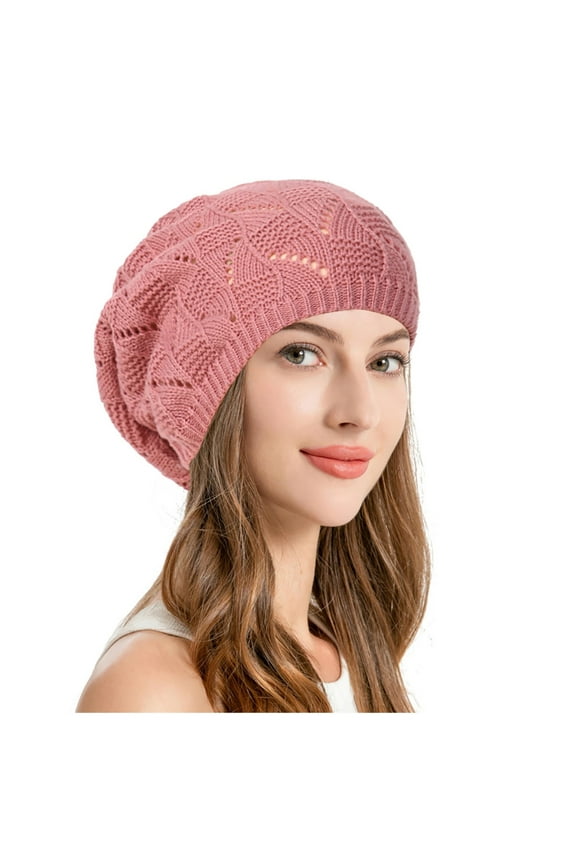 Womens Hat Soft Knit Airy Cutout Lightweight Slouchy Crochet Beret Hat Wool Hat