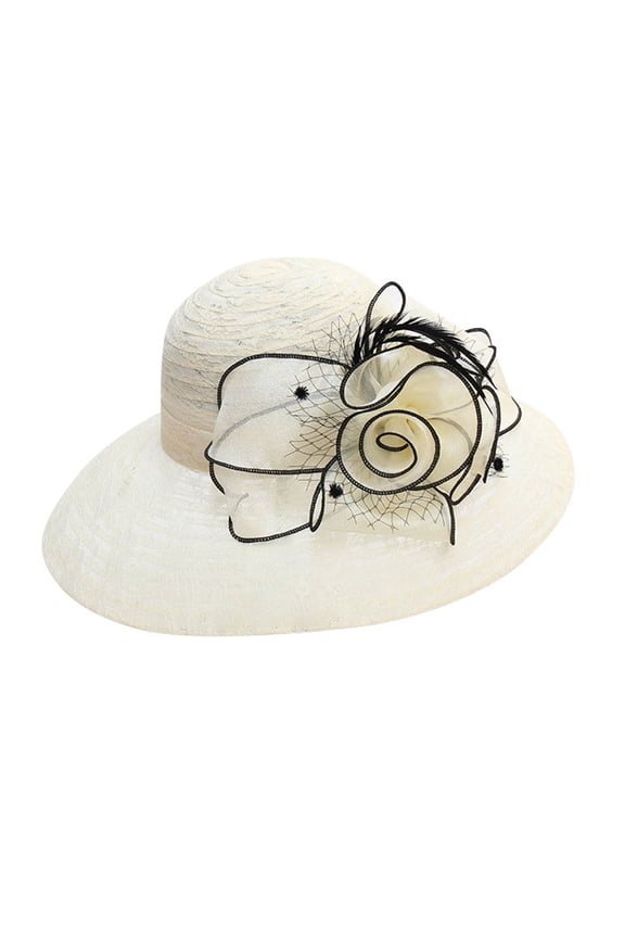 Womens Hat Womens Lace Mesh Flower Large Brim Hat Childrens Summer Beach Sun Hat Fishermans Hat Bucket Hat Drinking