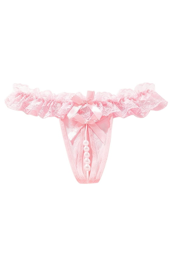 Womens Lace Open Crotch Thong Massage Pearl Transparent Panties Womens Seamless Underwear No Show Briefs